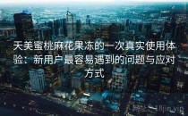 天美蜜桃麻花果冻的一次真实使用体验：新用户最容易遇到的问题与应对方式